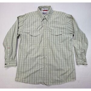 Orvis Shirt Mens L Trout Bum Green Plaid Pearl Snap Long Sleeve Fishing Vented